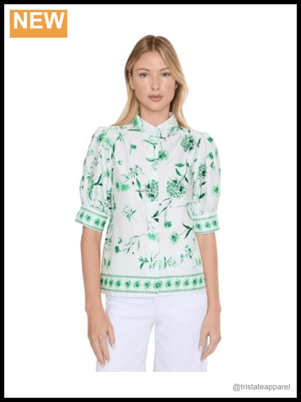 CeCe Cotton Sateen Hidden Placket Top